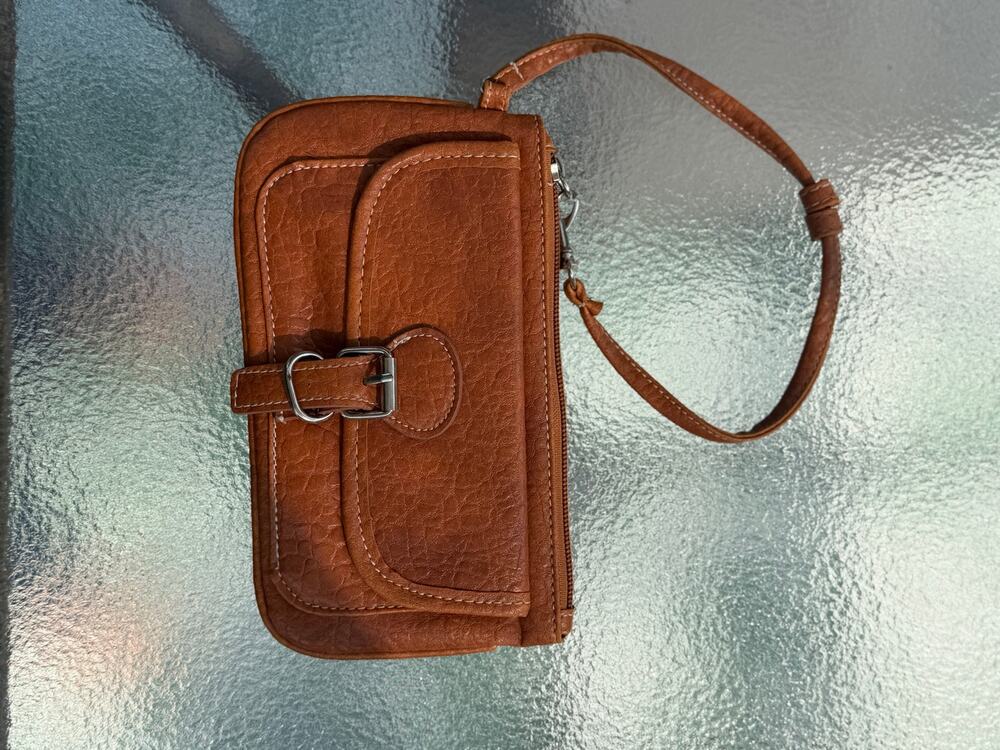 Unbranded Brown Faux Leather Wristlet Clutch Buckle Zip Pocket
